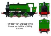 Rapido Trains 903007 16″ Hunslet – “Thorne No.1” Plain Green (OO Gauge)